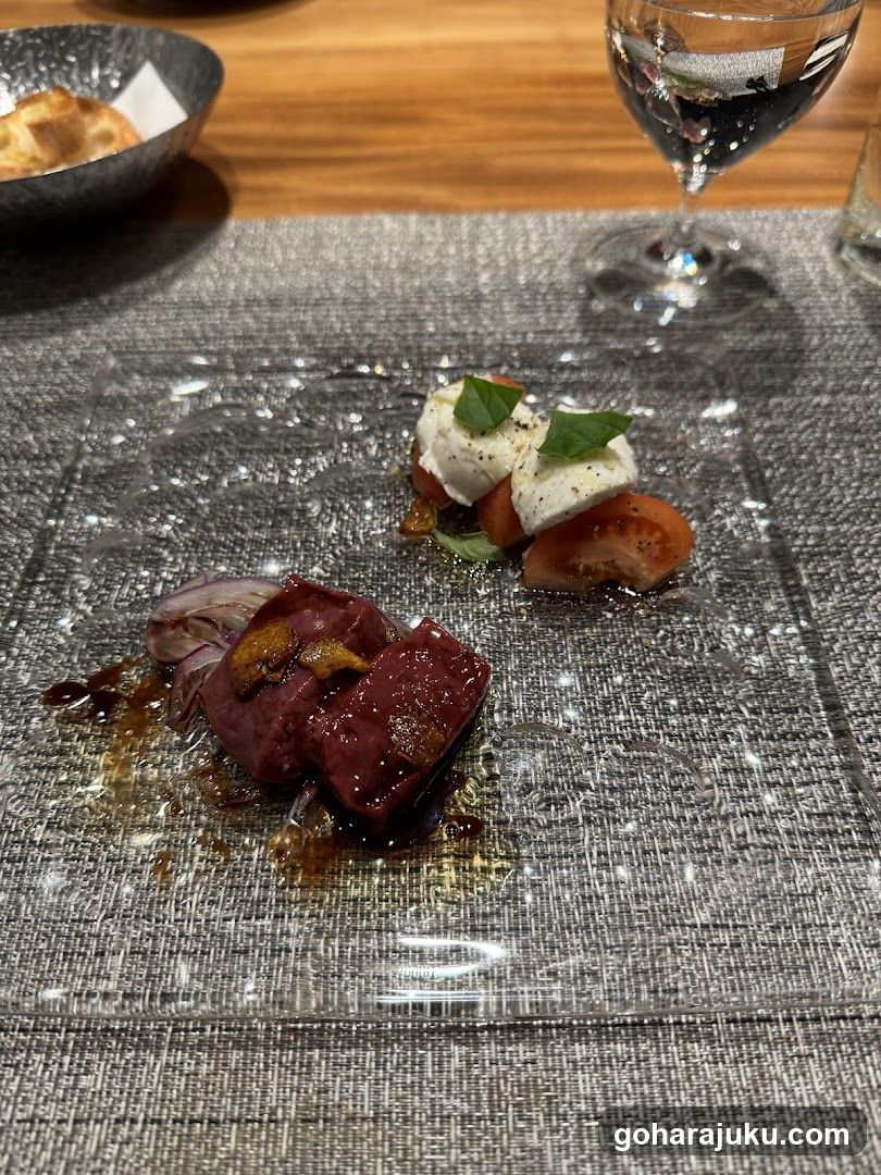 Plated Dish with Foie Gras and Burrata