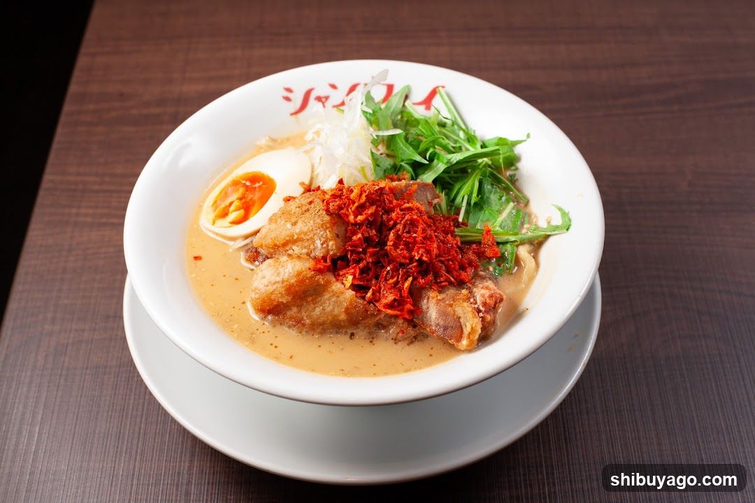 Ramen Bowl with Fried Chicken and Arugula