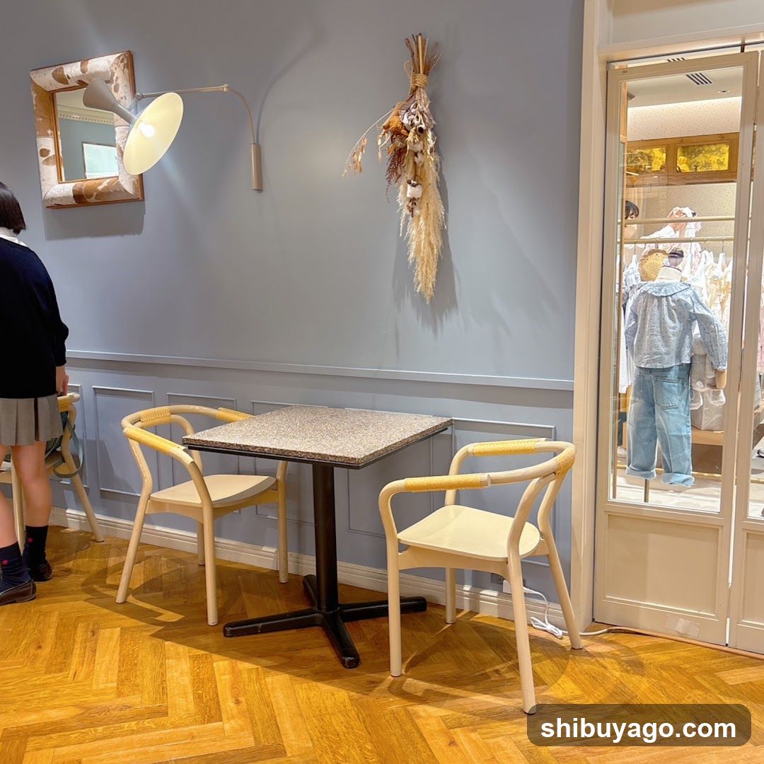 Interior seating area with mannequin display