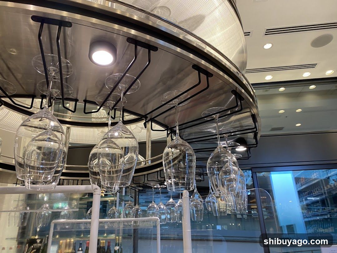 Hanging Wine Glasses at Bar