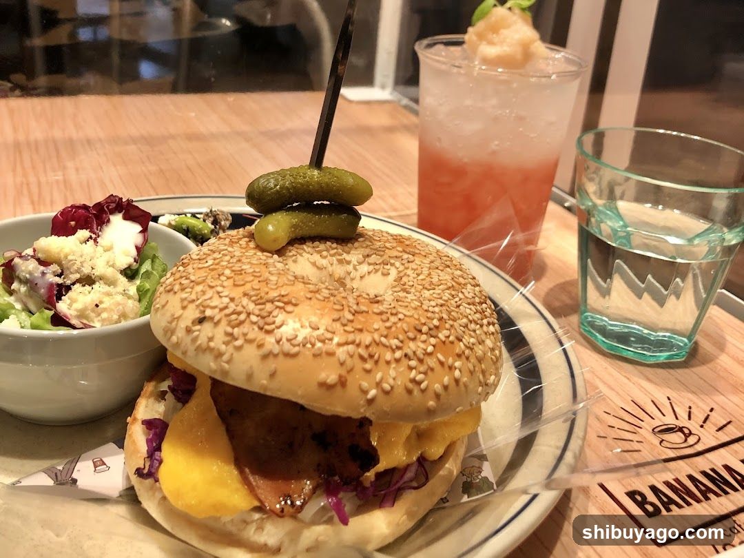 Burger and Drink at Banana Cafe