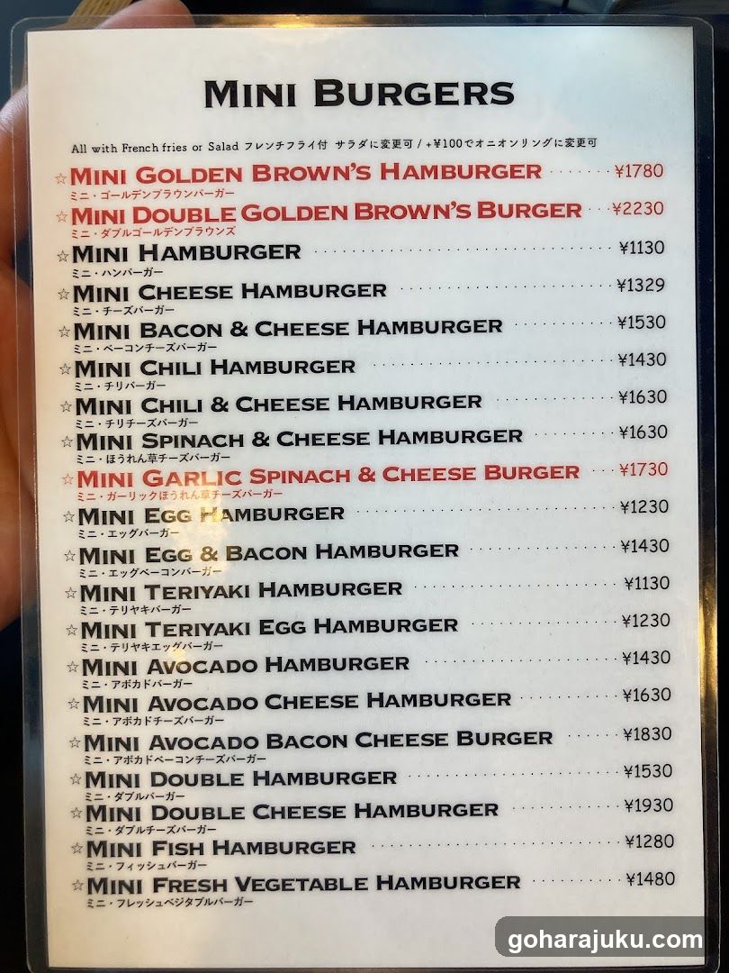 Mini Burgers Menu