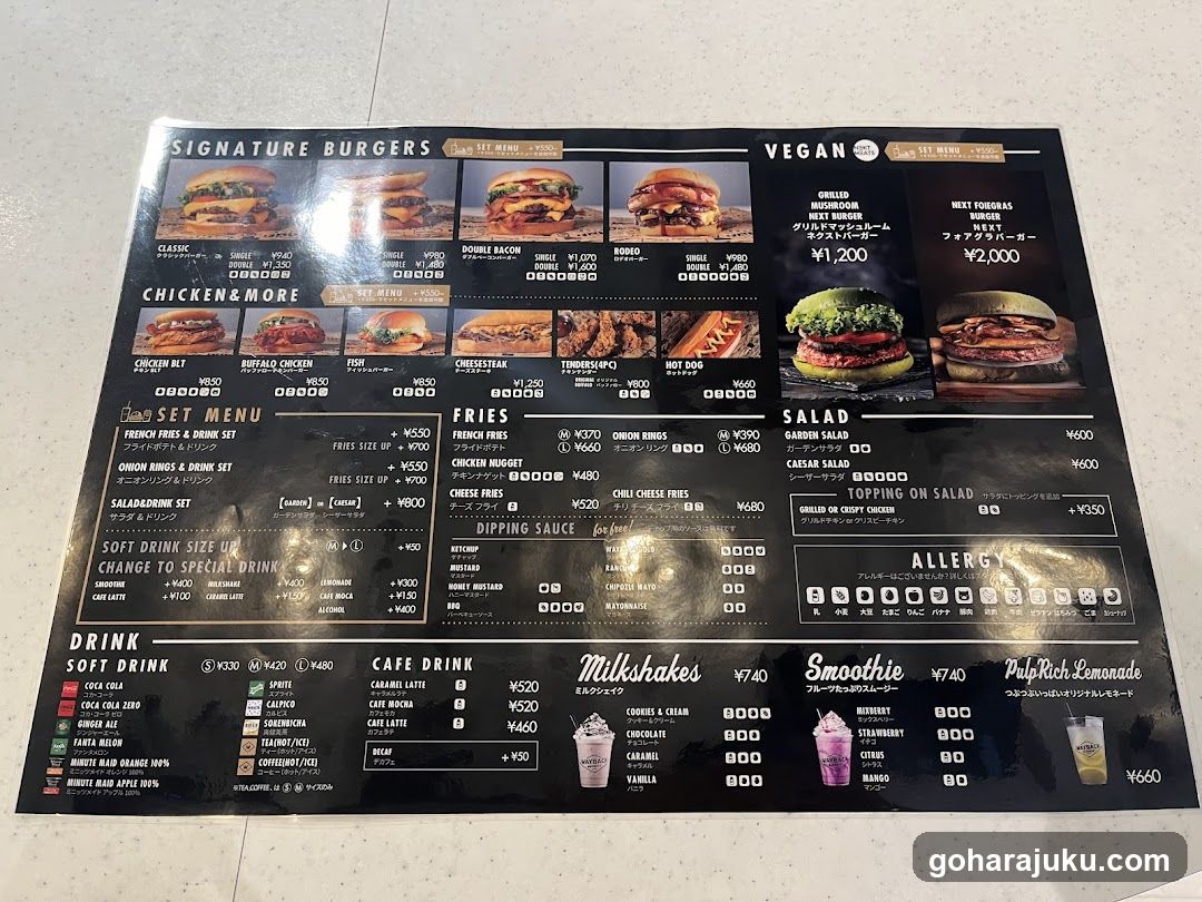 Burger & Drink Menu