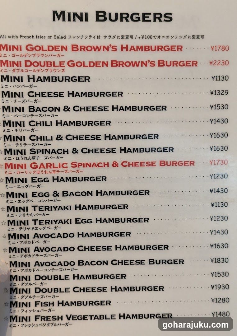 Mini Burgers Menu