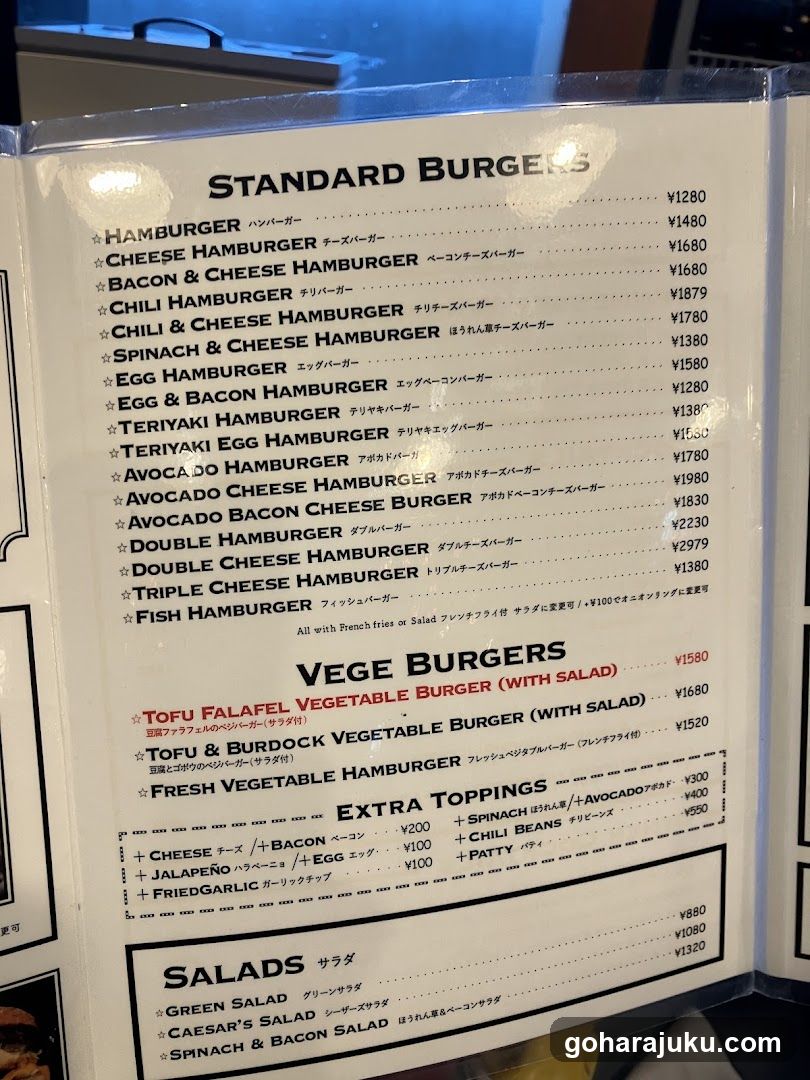 Standard Burgers & Veggie Menu