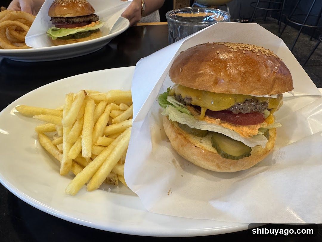 Burger and Fries at Restaurant