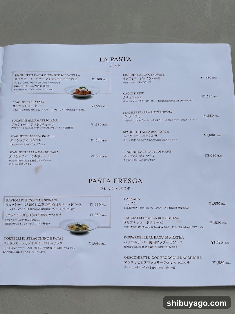 Pasta Menu
