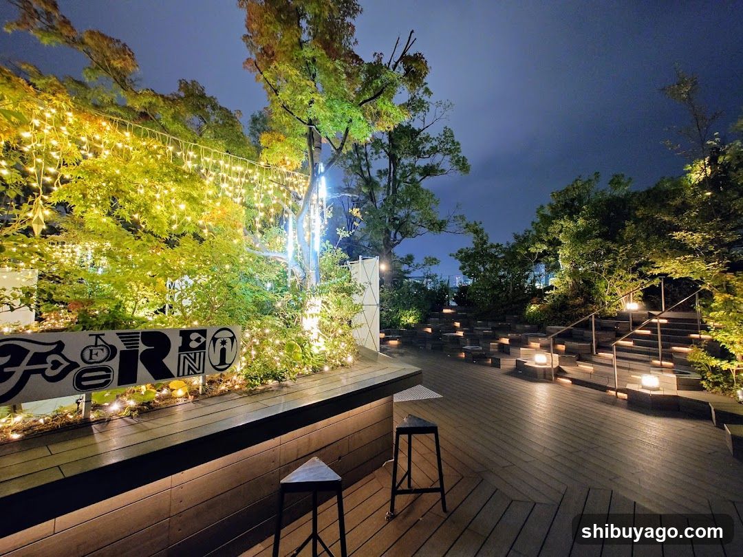 Outdoor Night Scene with Bar and Stairs