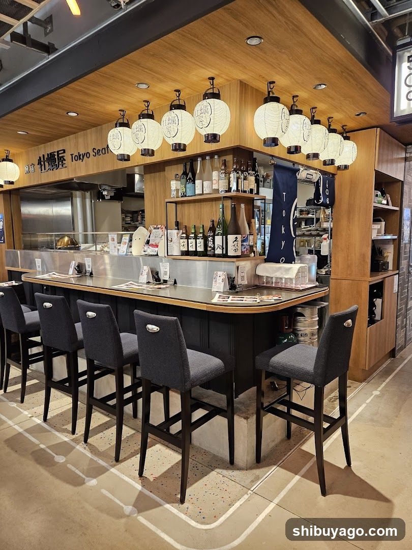 Bar Interior with Hanging Lamps and Bar Counter