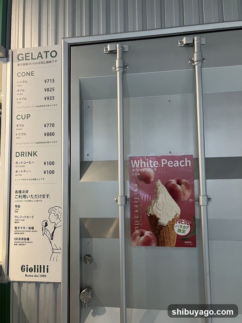 Gelato Shop Entrance with Menu Board and Poster