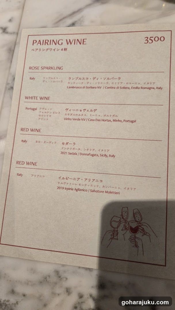 Pairing Wine Menu