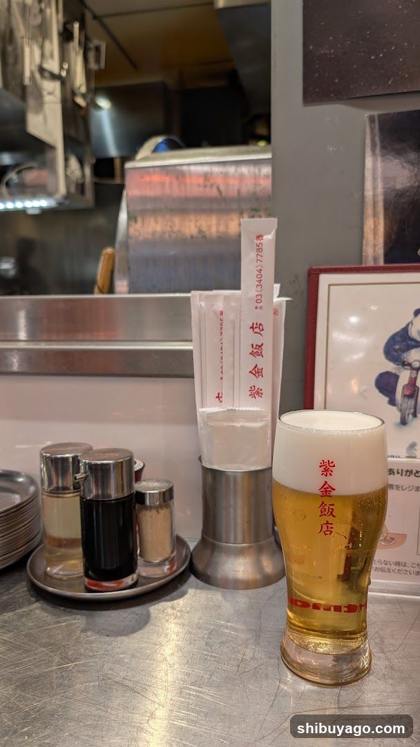 Beer and condiments at a restaurant counter