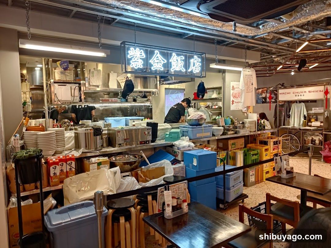 Restaurant Interior with Kitchen View