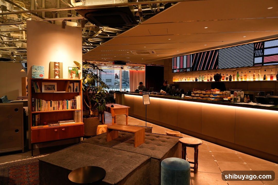 Interior of a cozy bar and book shop