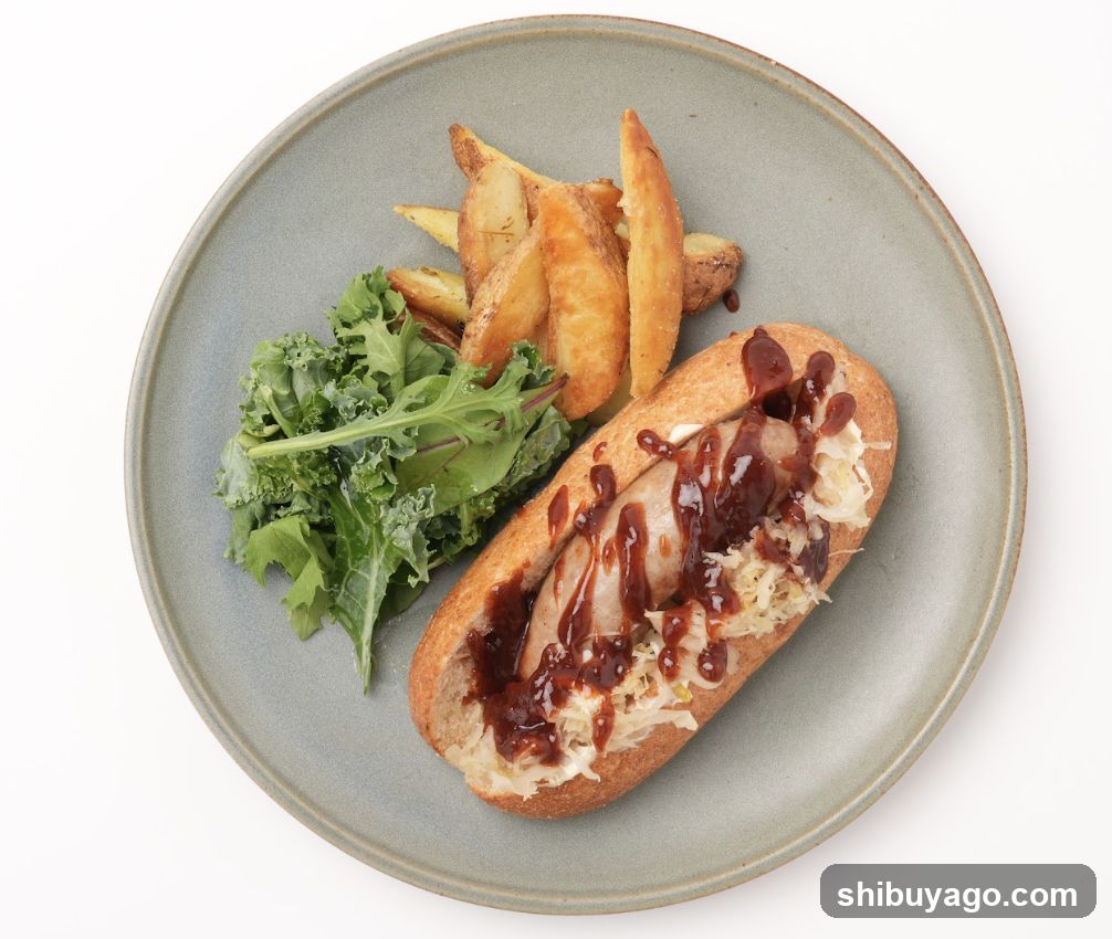 Sausage Sandwich with Sauerkraut and Sauce