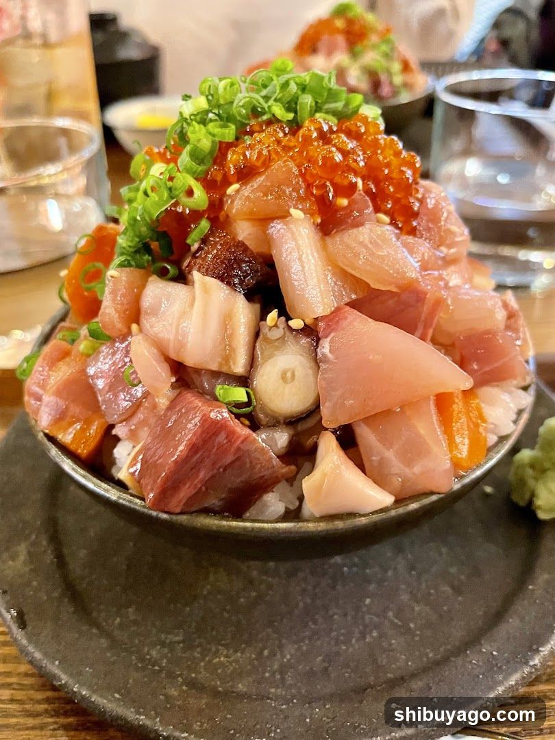 Dish with raw fish and toppings