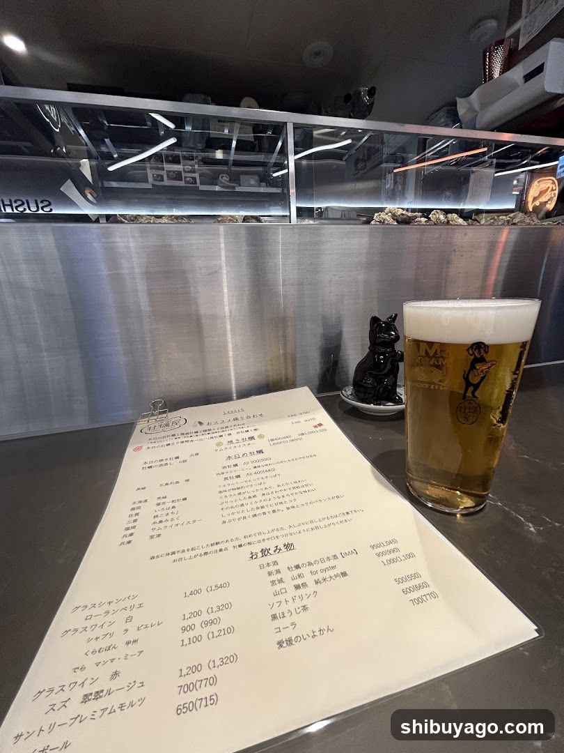 Sushi Bar Interior with Menu and Beer