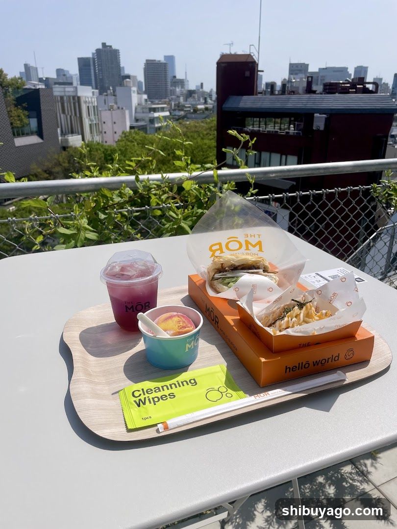 Food and Drink on Rooftop Table