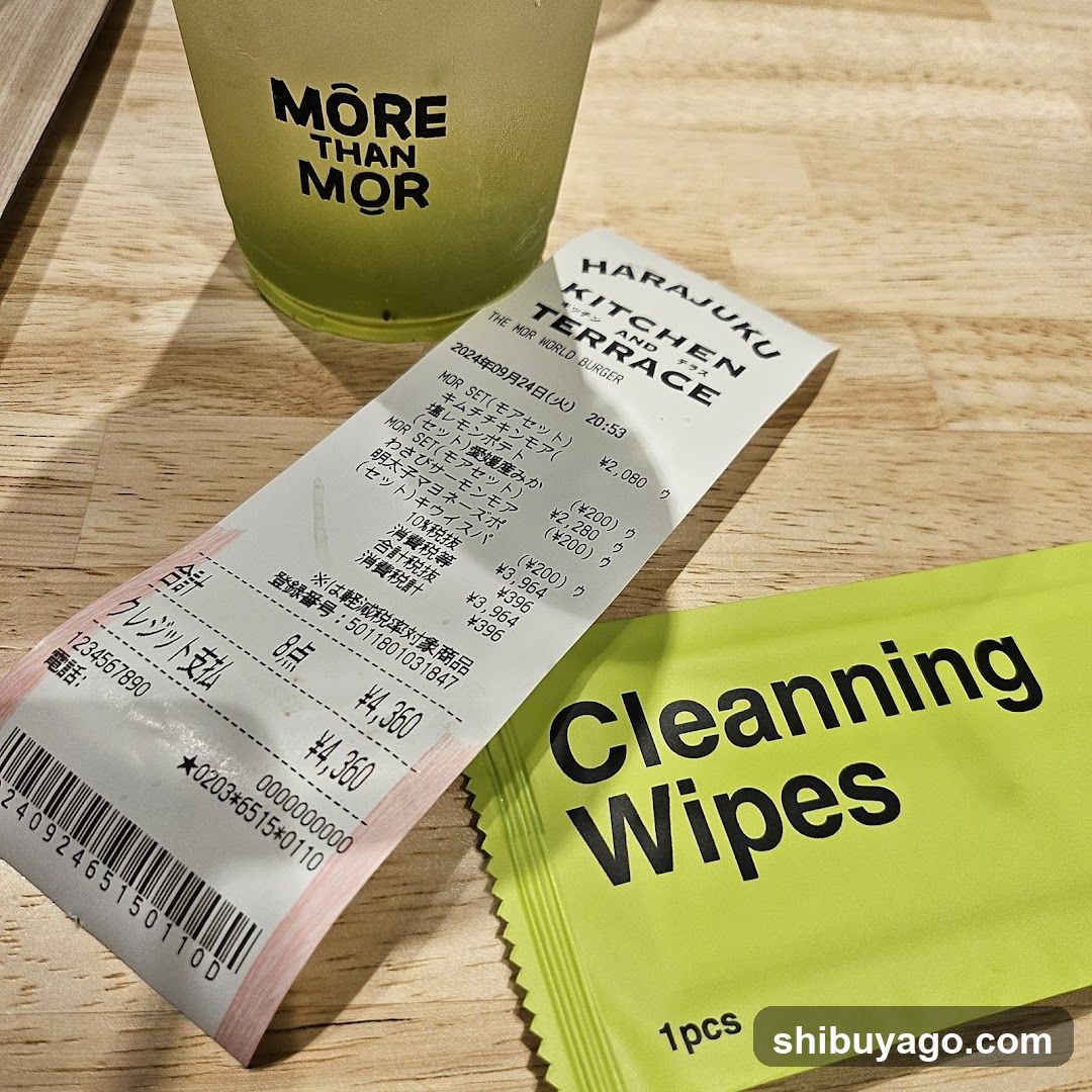 Receipt and Cleaning Wipes with Drink