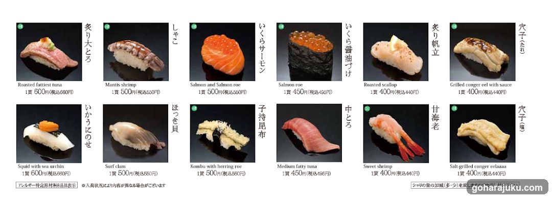 Sushi Menu Display