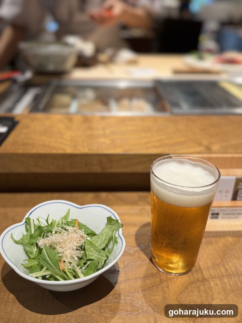 Beer and Salad at Counter