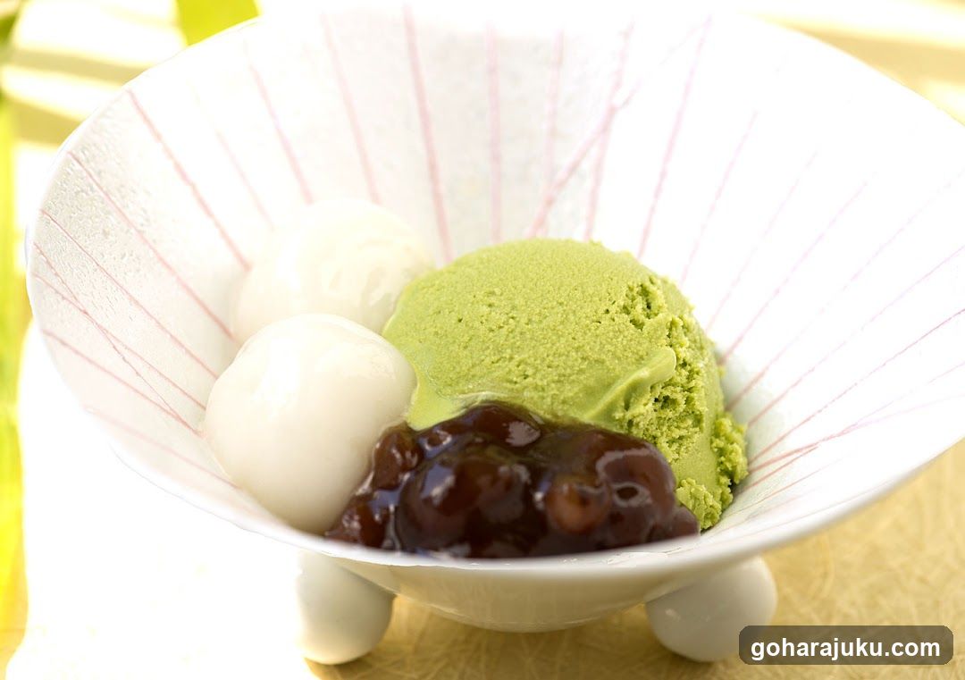Matcha Ice Cream with Dango and Red Bean Paste