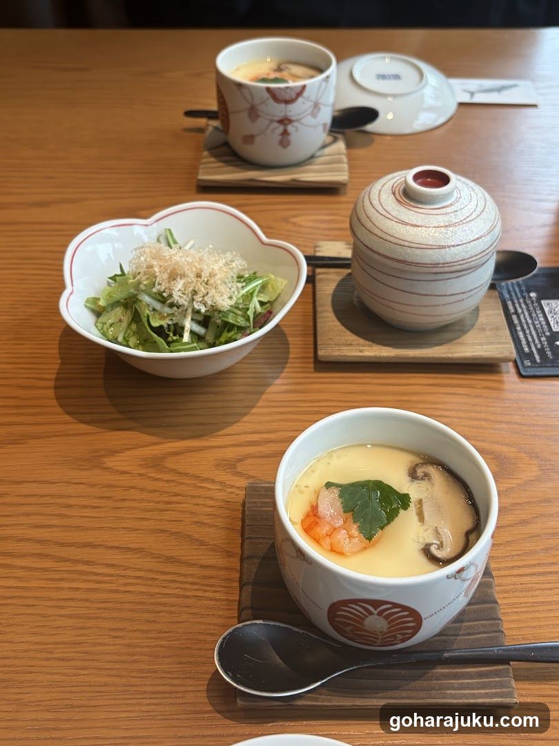 Japanese-style meal on wooden table