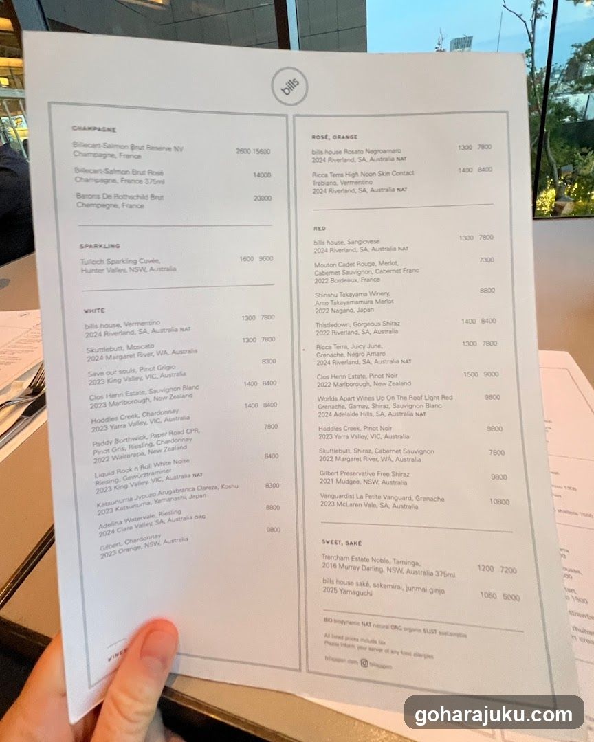 Bills Wine List