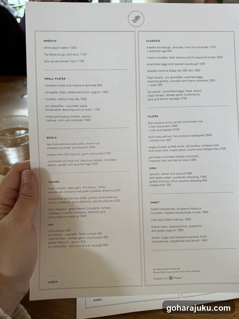 Bills Restaurant Menu