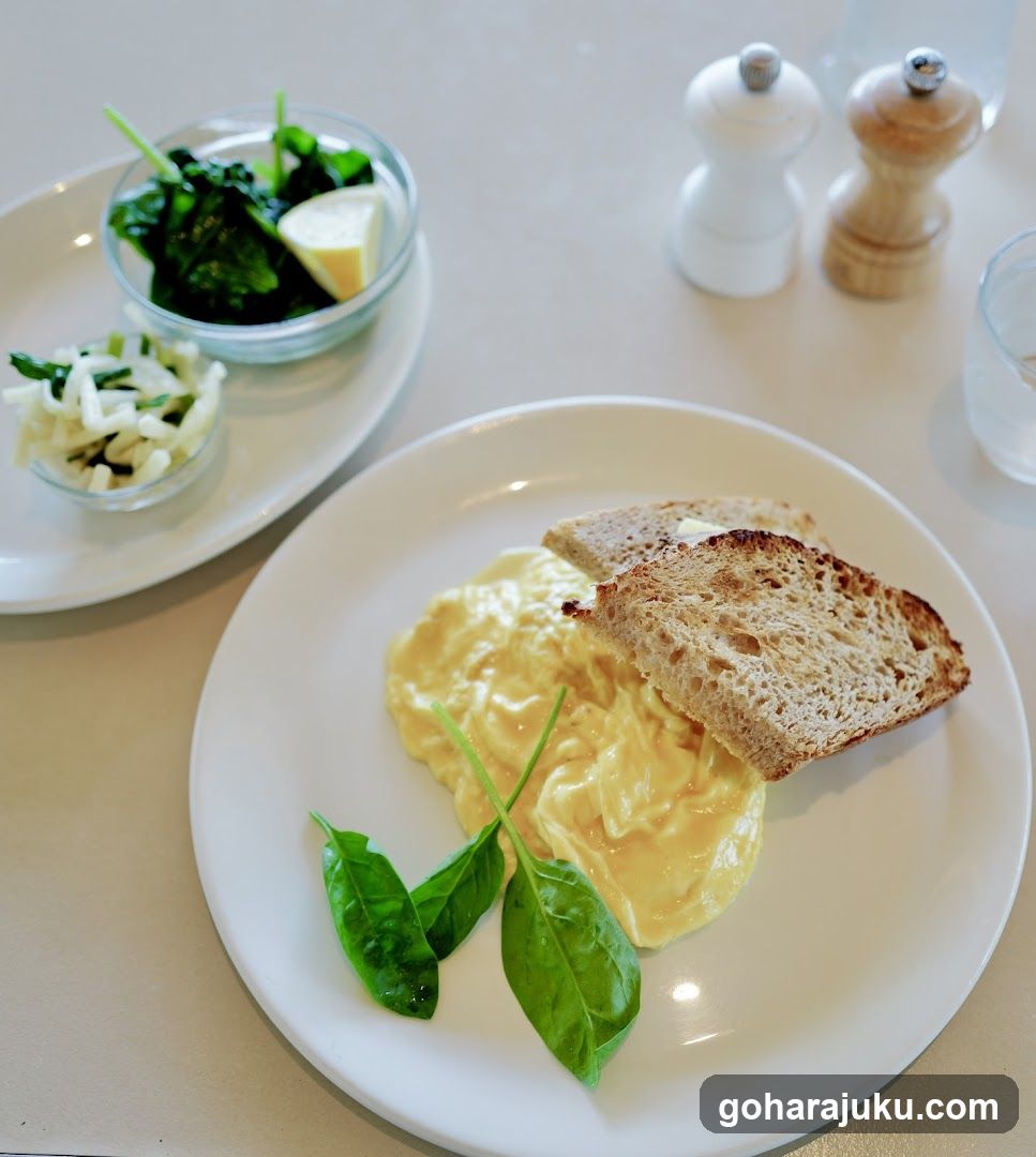 Breakfast with Scrambled Eggs and Bread