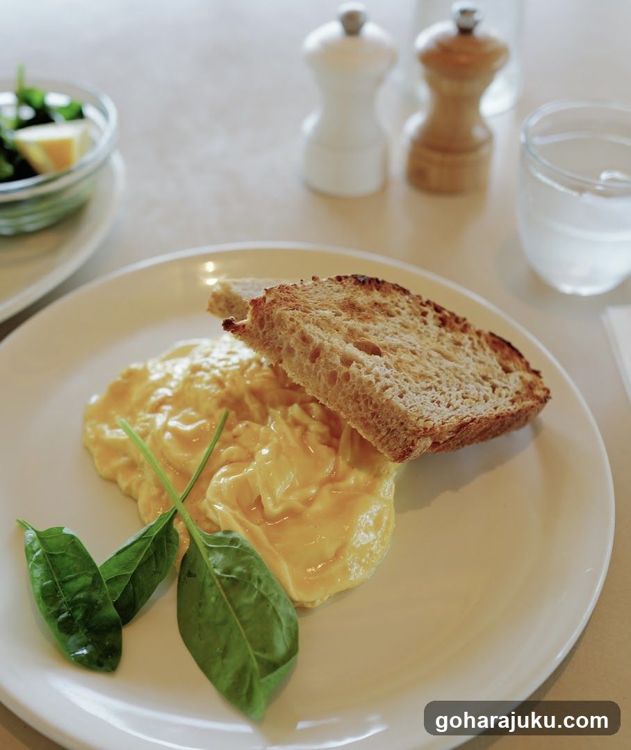 Scrambled Eggs with Toast and Spinach