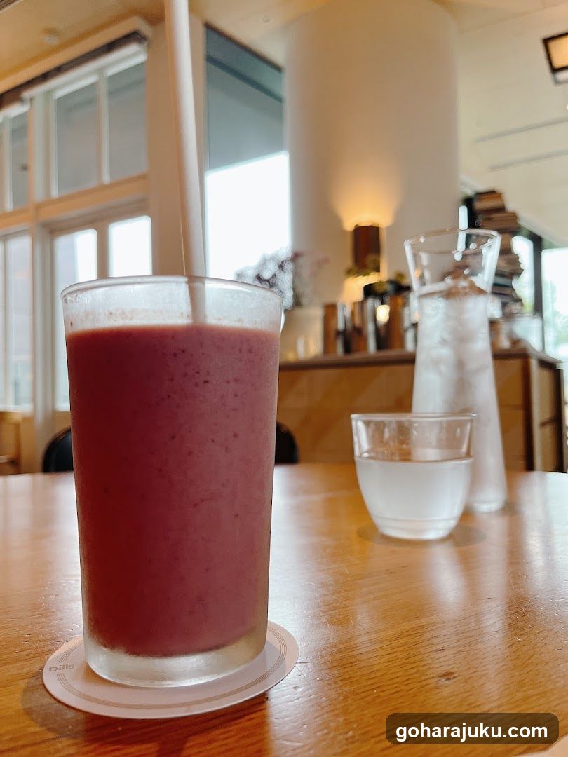 Smoothie and Water in Cafe Interior