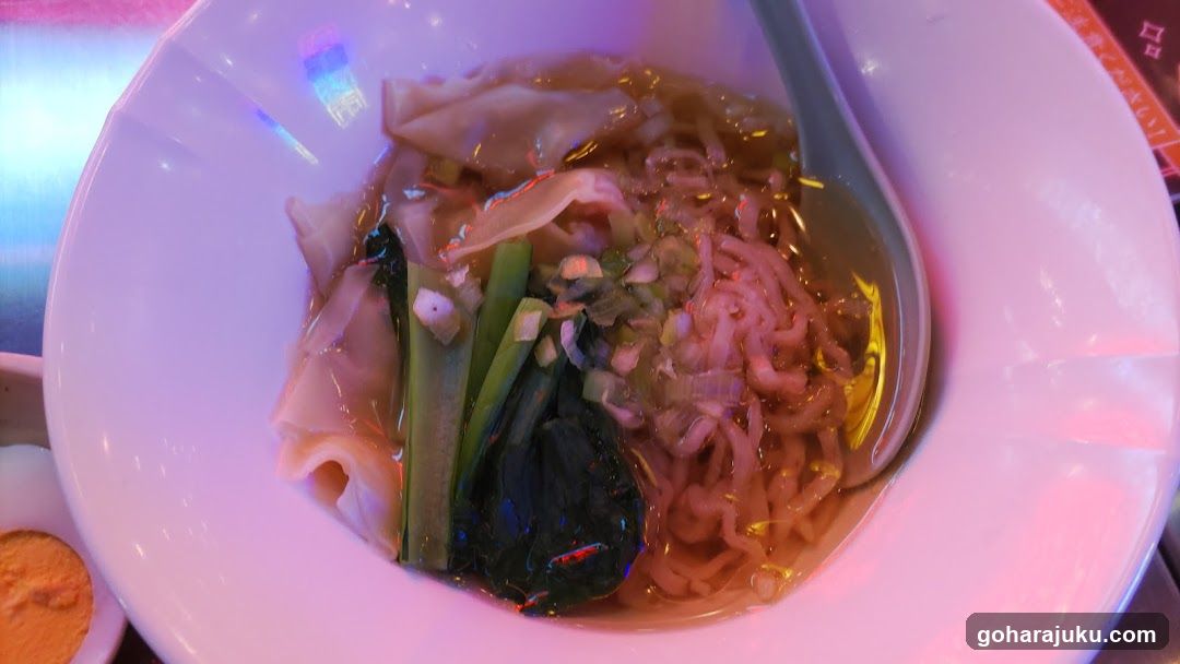Bowl of Noodles with Wontons and Greens