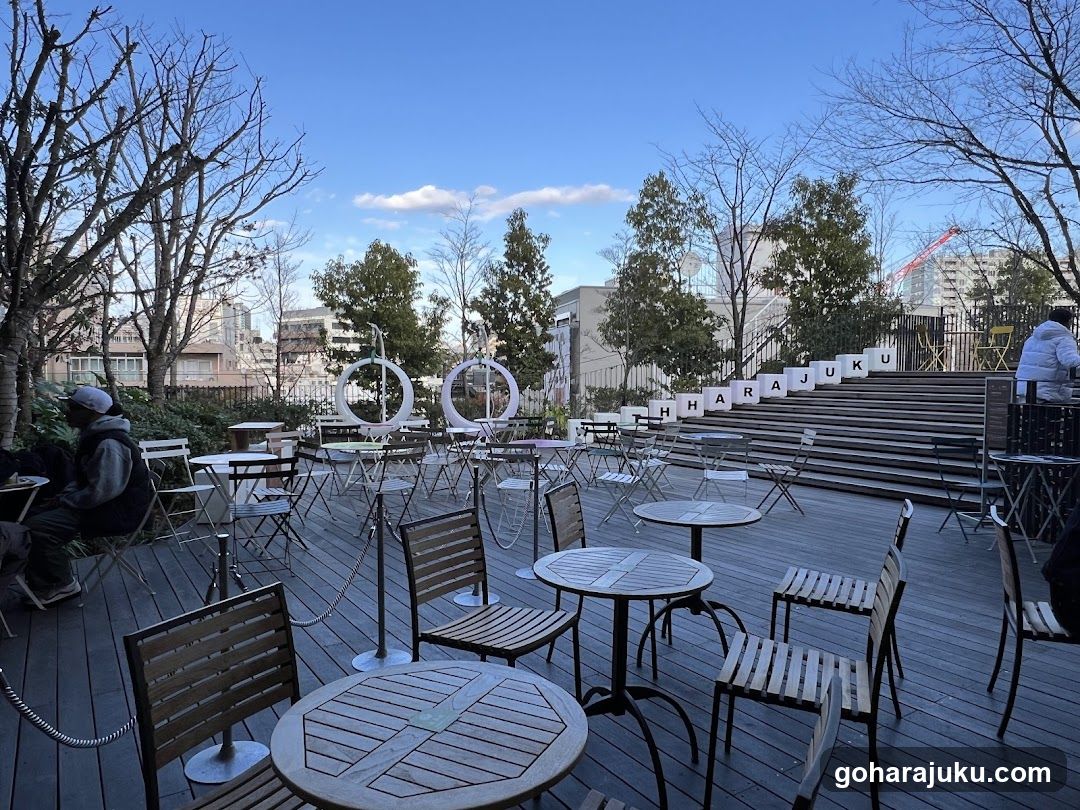 Outdoor Cafe Terrace with Harajuku Signage