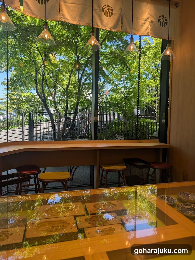 Interior View of a Cafe with Outdoor Seating