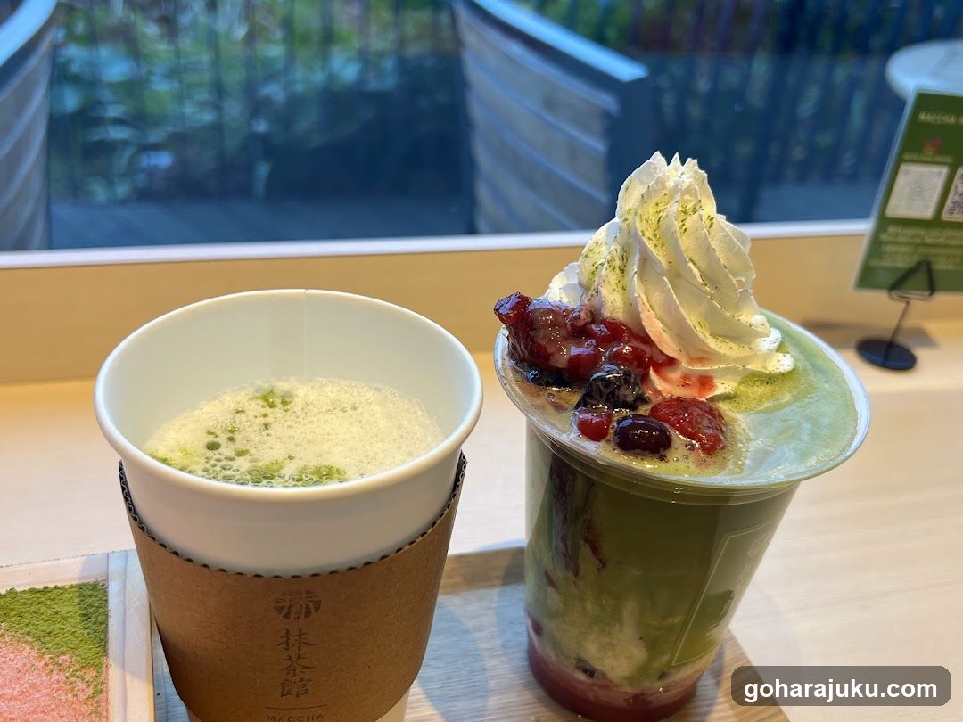 Matcha Drinks with Whipped Cream and Berries