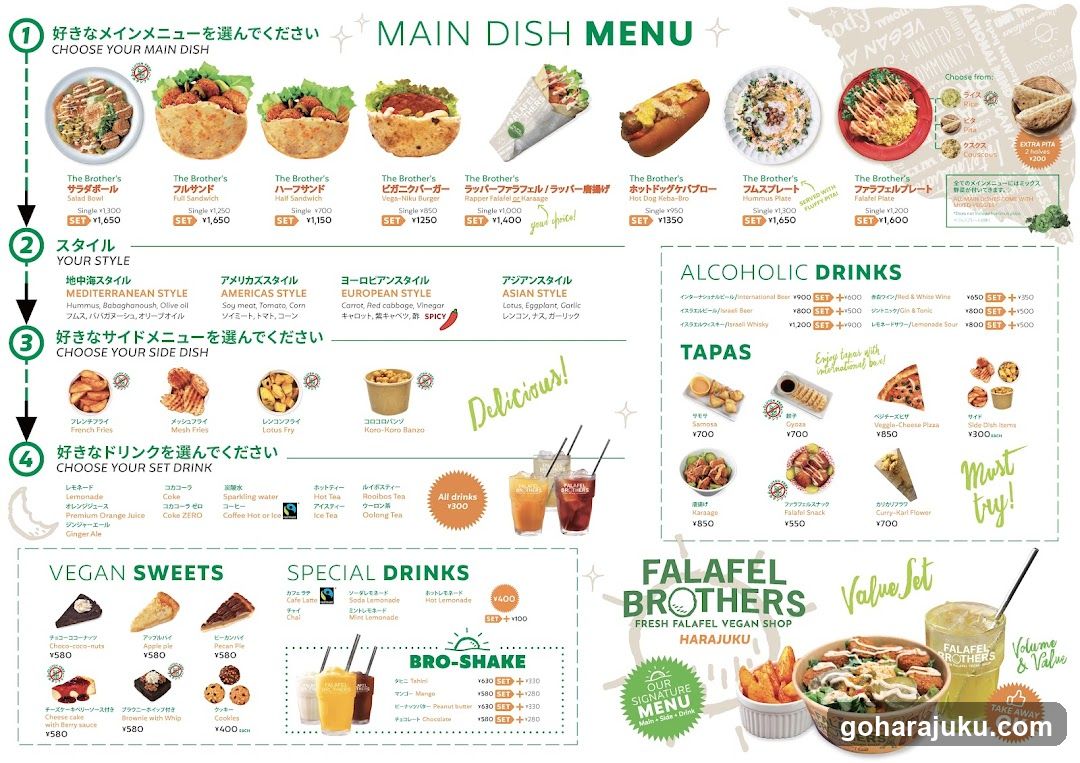 Main Dish Menu - Falafel Brothers Harajuku