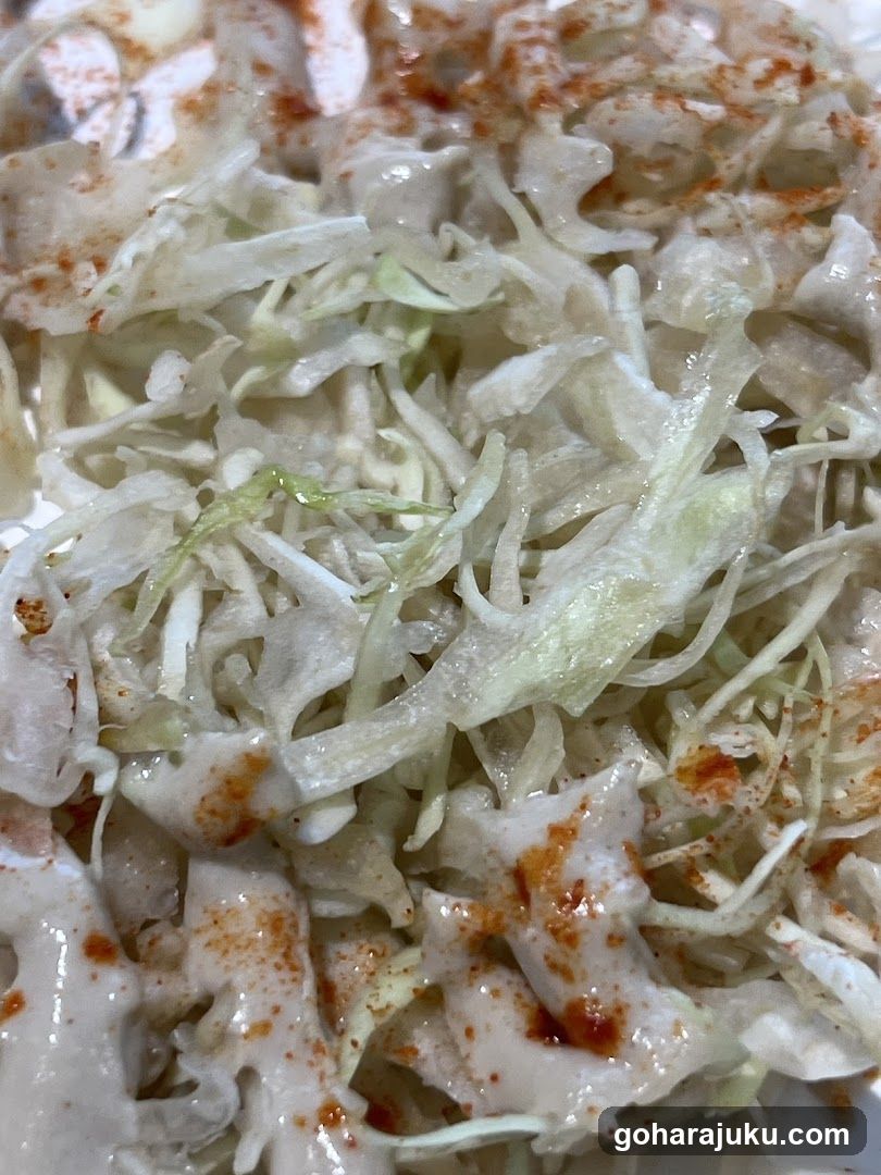 Coleslaw with dressing and seasoning