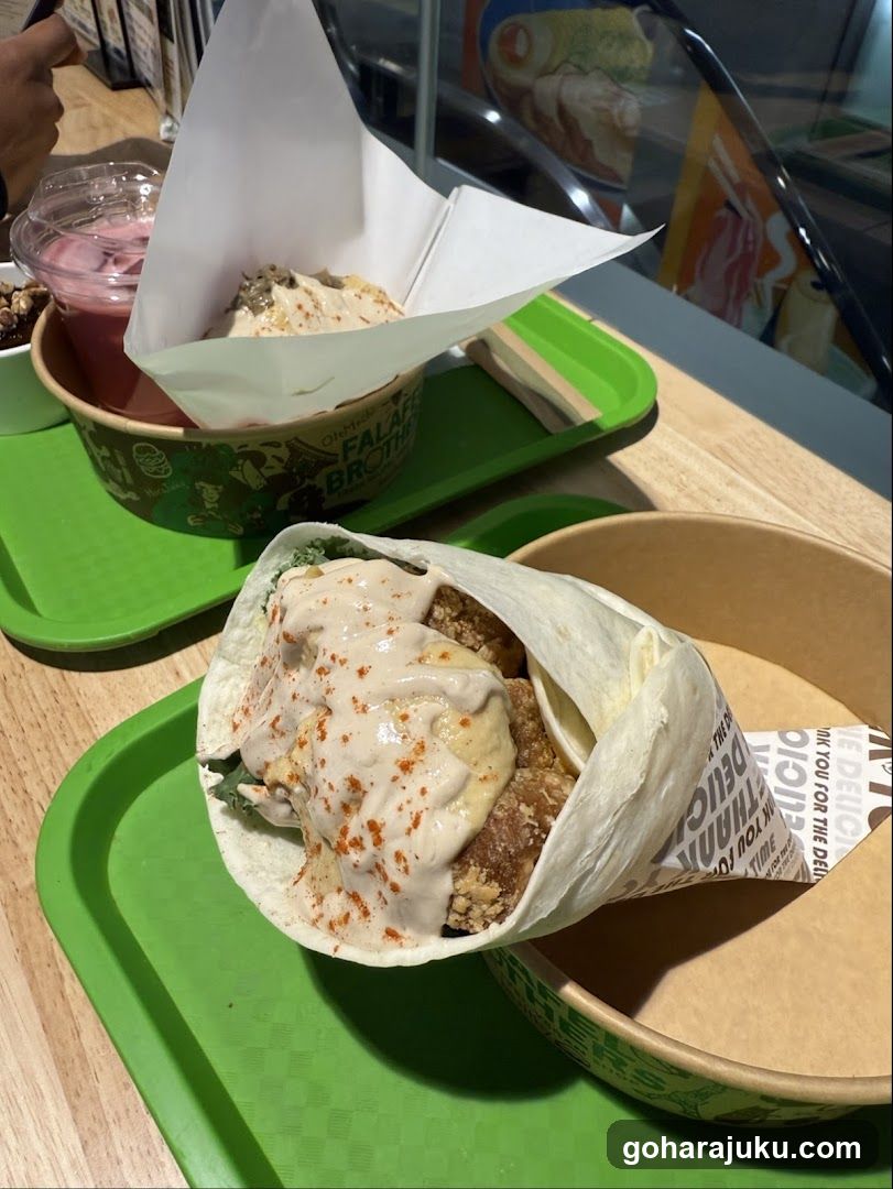 Food Tray with Falafel Wrap and Drink