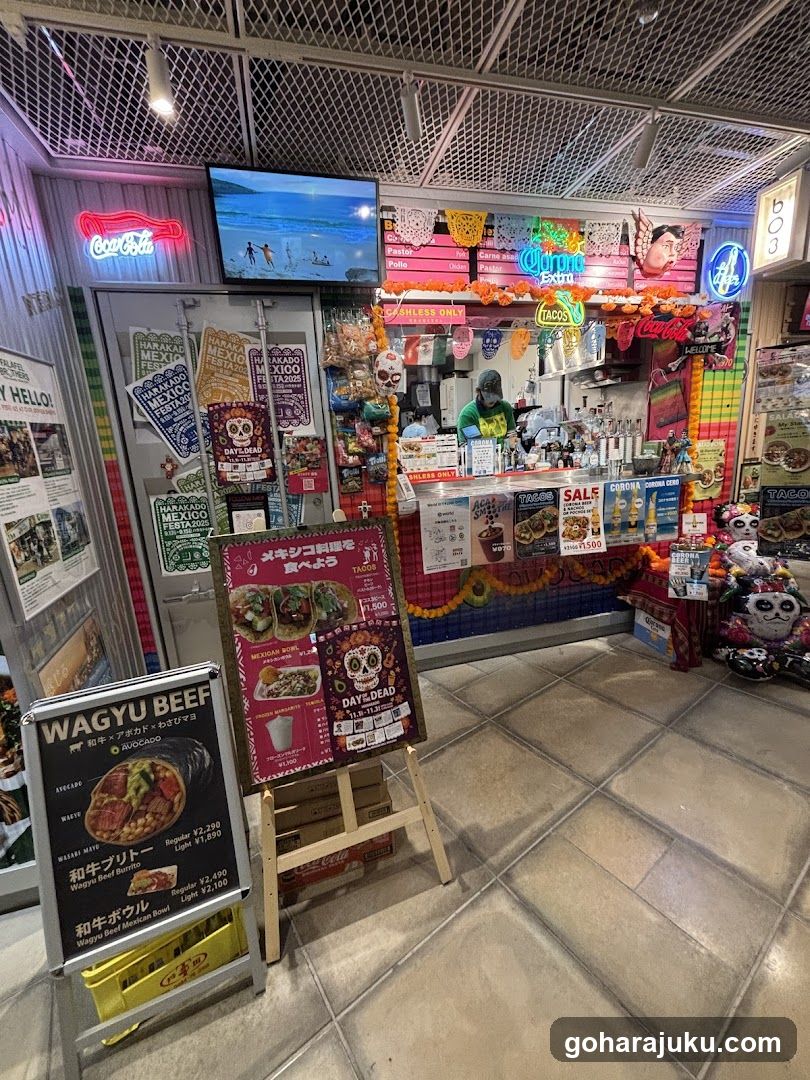 Mexican-themed food stall interior