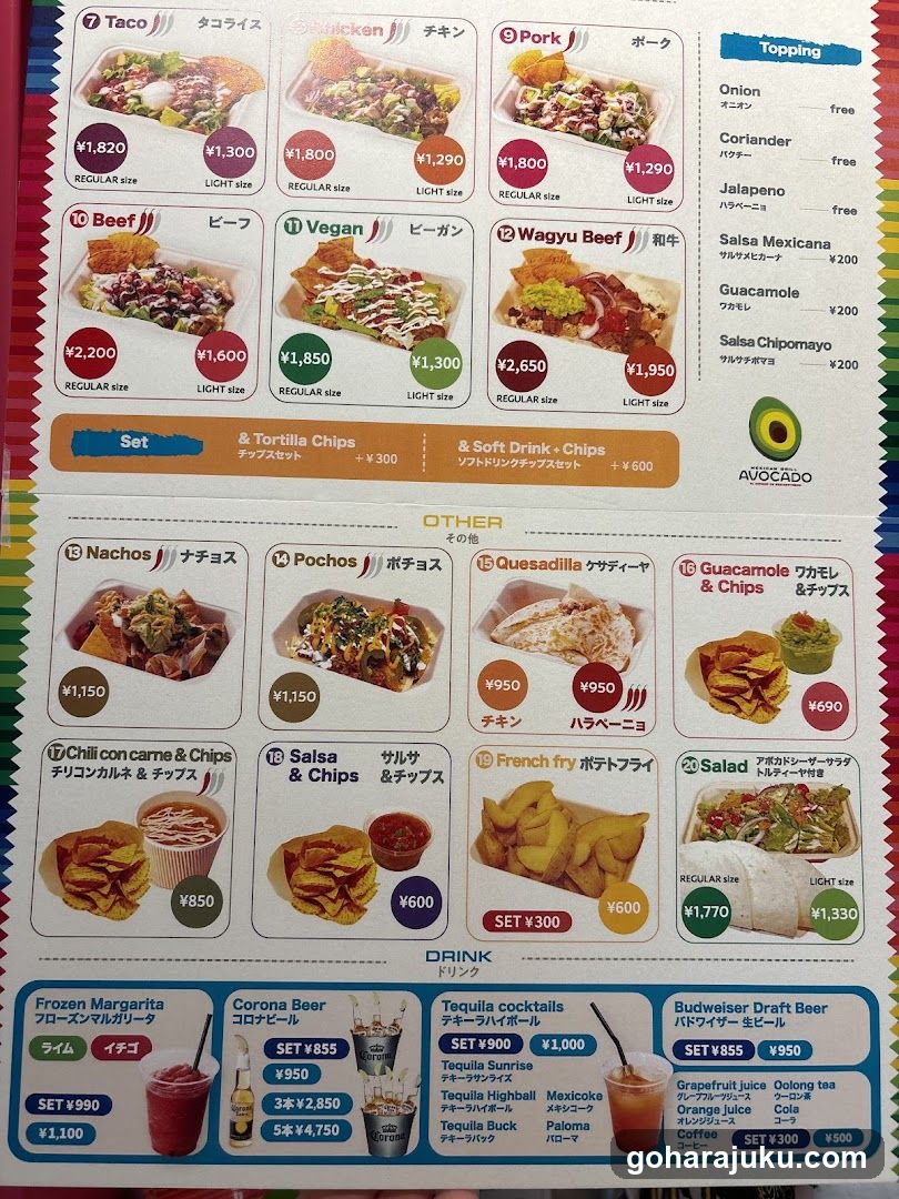 Taco Menu with Prices and Options