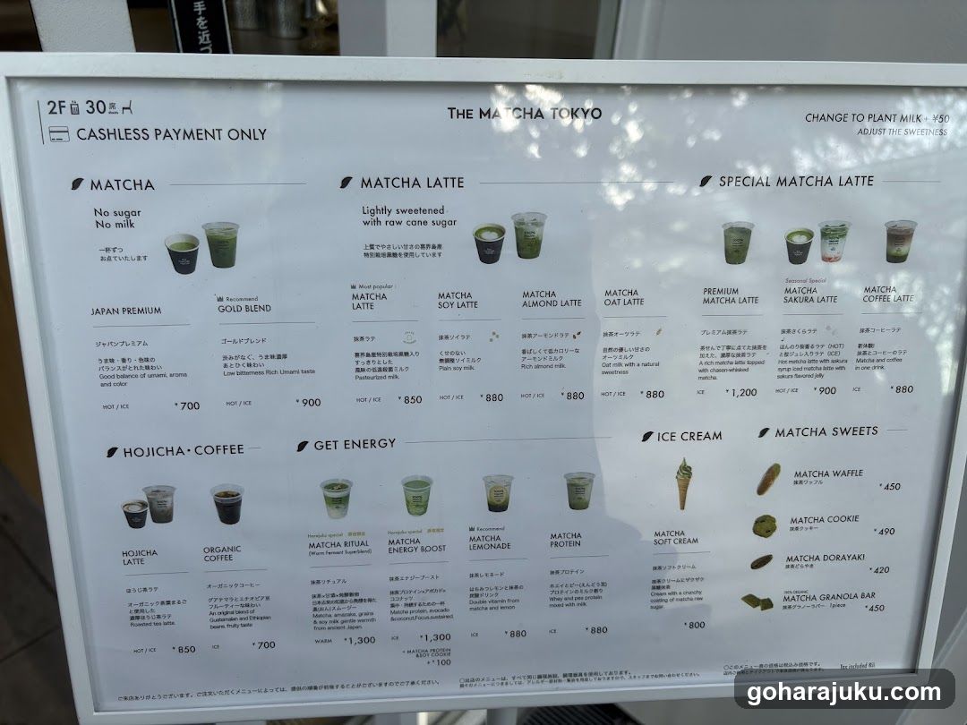 The Matcha Tokyo Menu Board