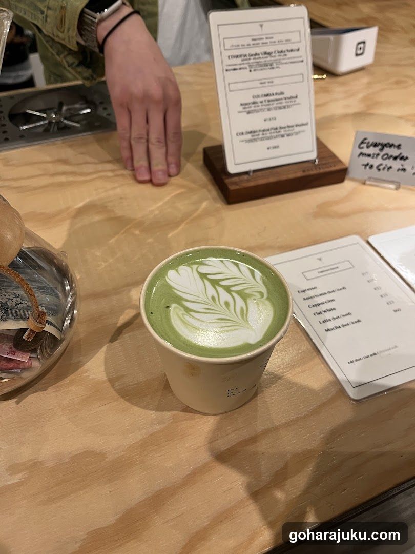 Matcha Latte at Coffee Shop Counter