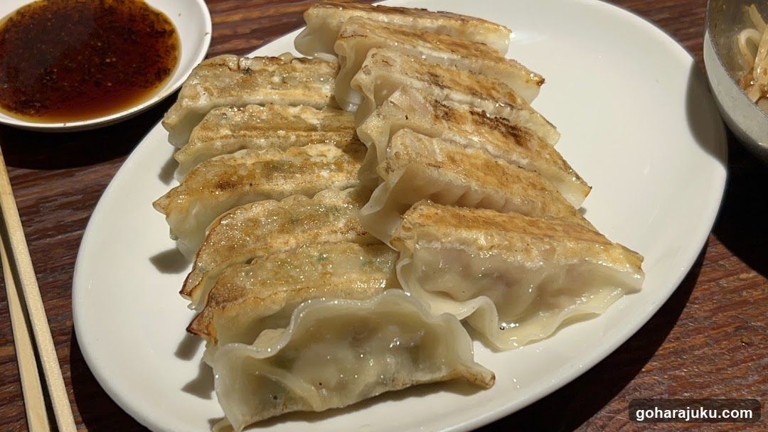 Gyoza on a plate with dipping sauce