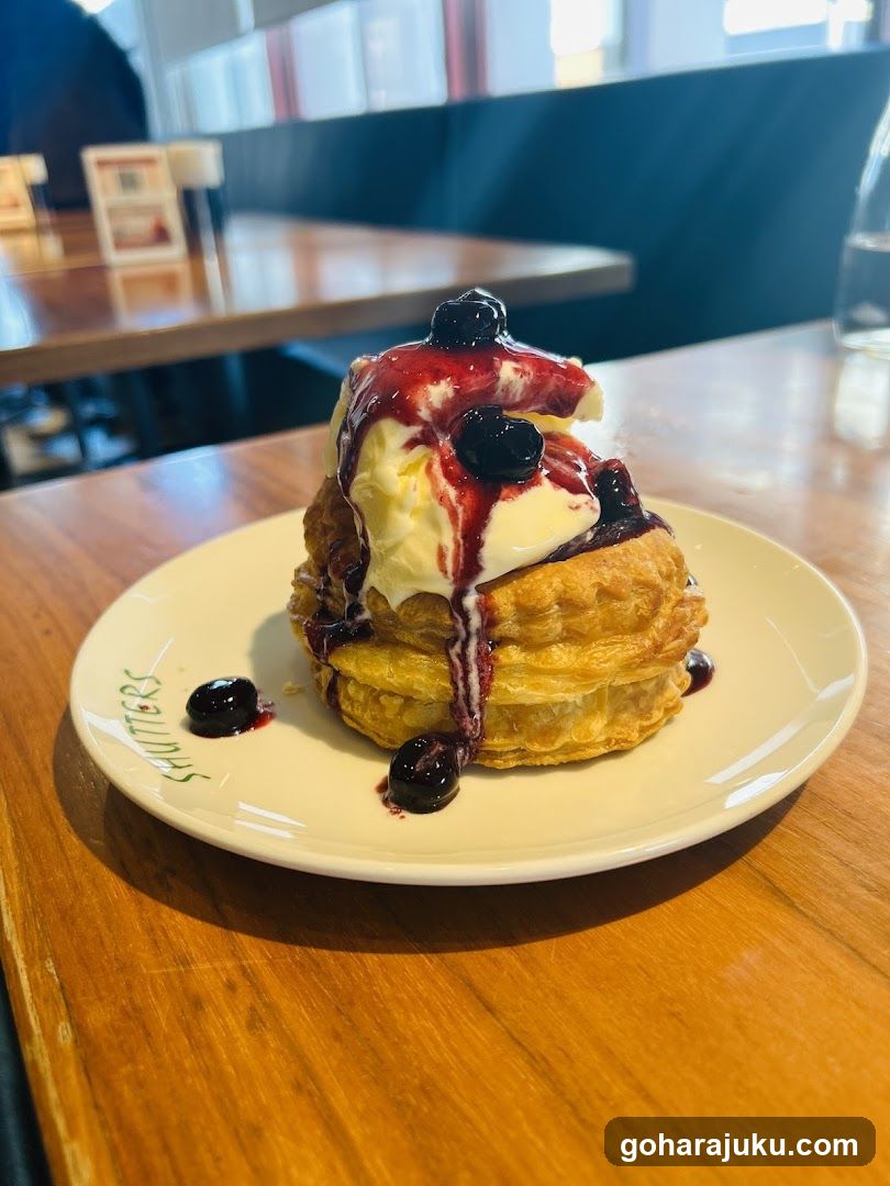 Waffle Stack with Ice Cream and Blueberries