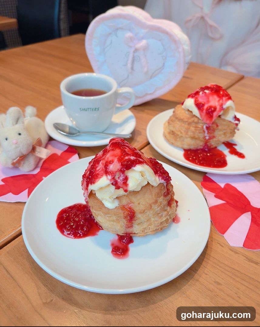 Strawberry Cream Donut with Cup of Tea
