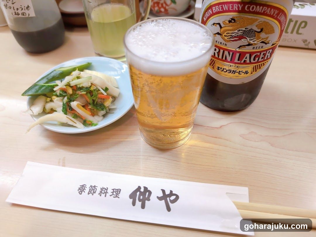 Beer and Side Dish at Japanese Restaurant