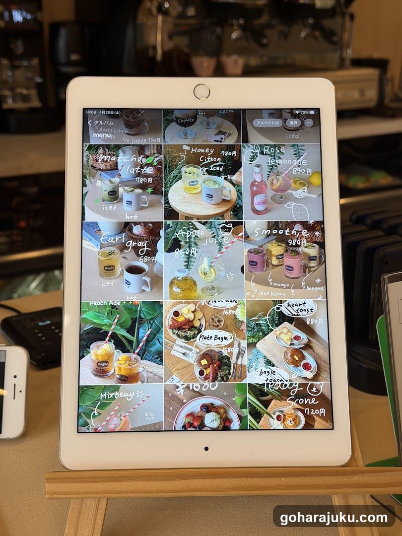 iPad displaying menu board in cafe