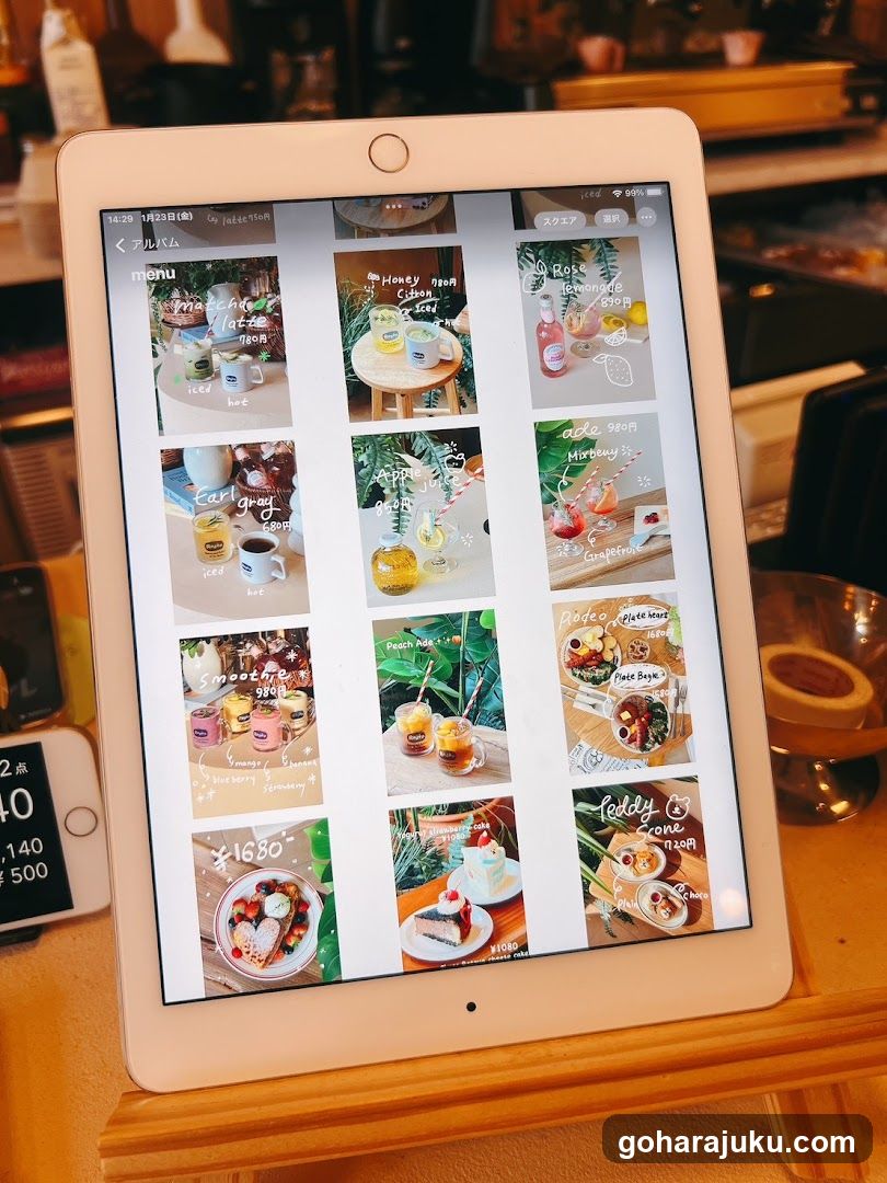 iPad displaying cafe menu