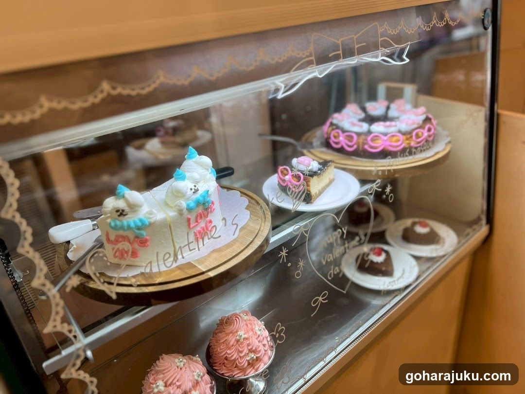 Cafe Display Case with Valentine's Day Cakes